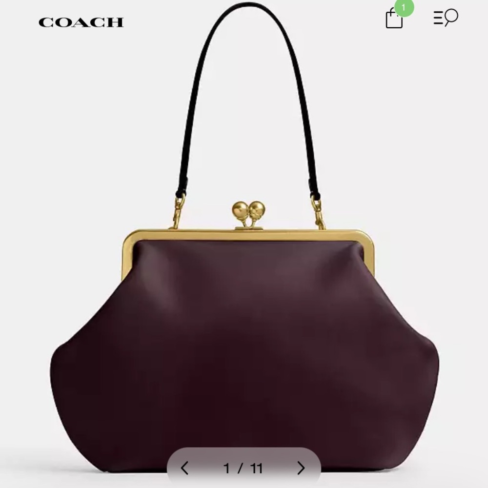 Coach Large Kisslock Frame Bag in Black Currant and Brass